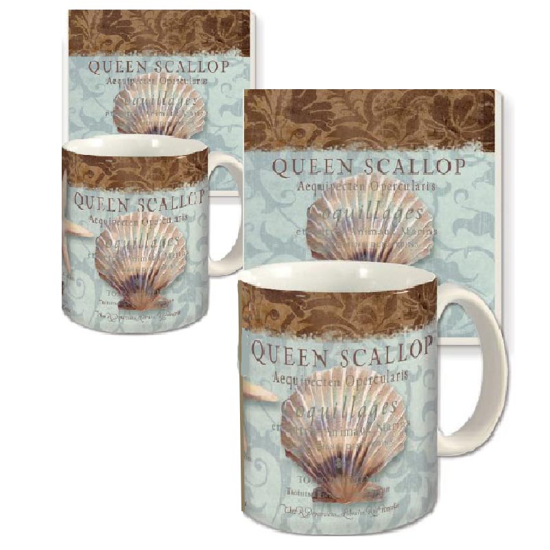 ! 4-pc Elegant Microwave Safe Mugs-Coasters Coastal Charm ! 4-pc Elegant Microwave Safe Mugs-Coasters Coastal Charm
